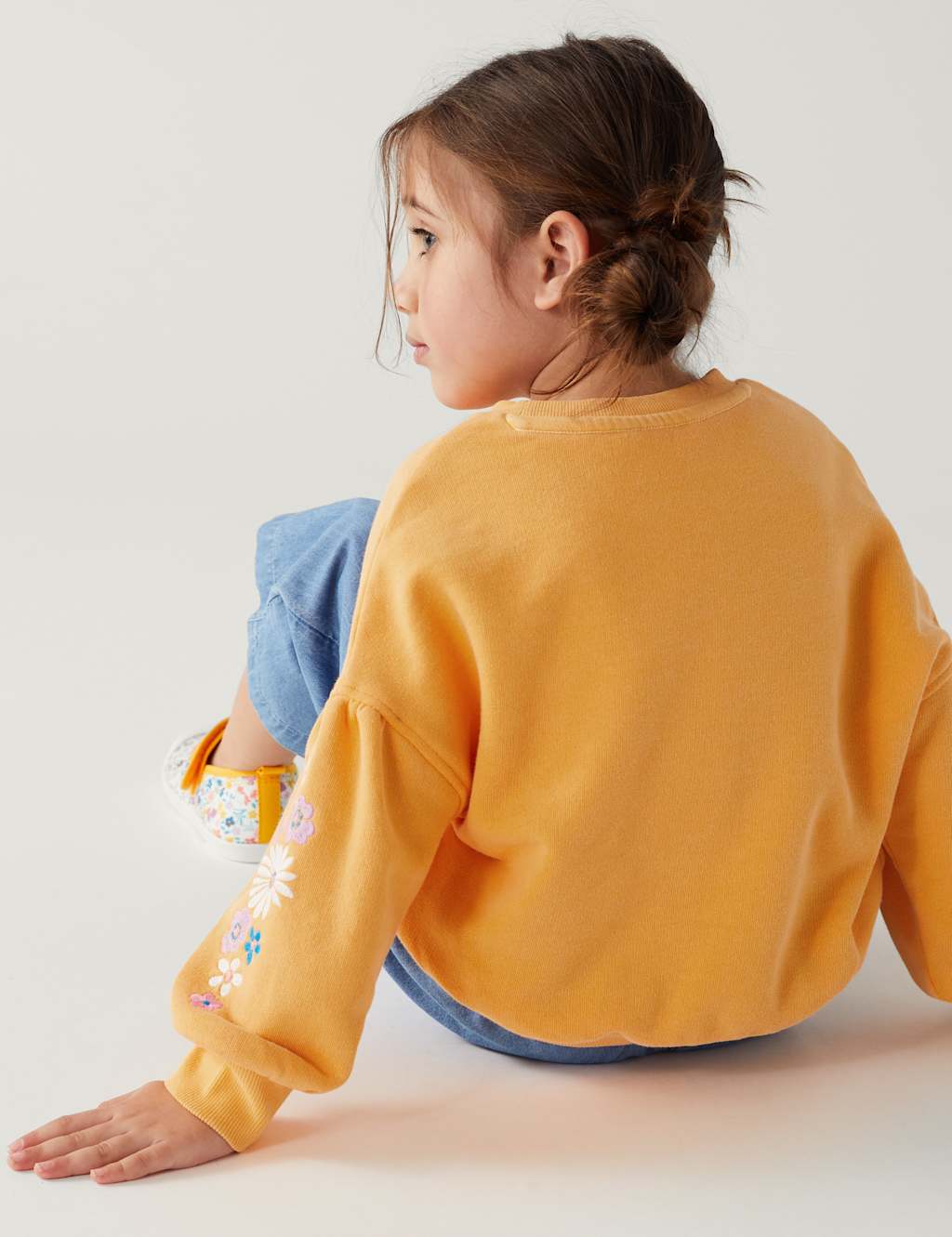 Cotton Rich Flower Embroidered Sweatshirt (2-8 Yrs) image 3