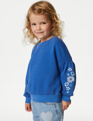 

M&S Collection Sudadera de algodón con bordado floral (2-8 años) - Indigo, Indigo