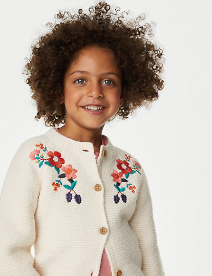 Cotton Rich Flower Embroidered Cardigan (2-8 Yrs)