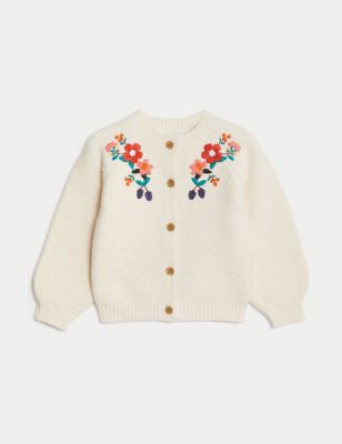 Cotton Rich Flower Embroidered Cardigan (2-8 Yrs)