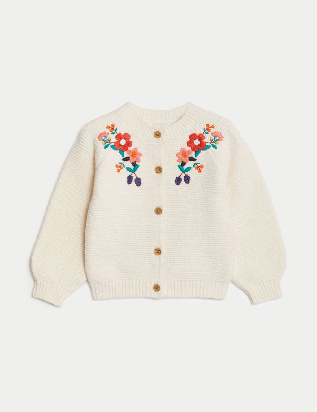 Cotton Rich Flower Embroidered Cardigan (2-8 Yrs) image 2