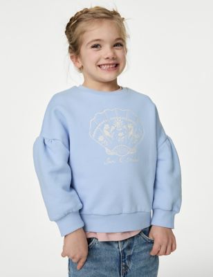 M&S Girls Cotton Rich Shell Sweatshirt (2-8 Yrs) - 2-3 Y - Ice Blue, Ice Blue