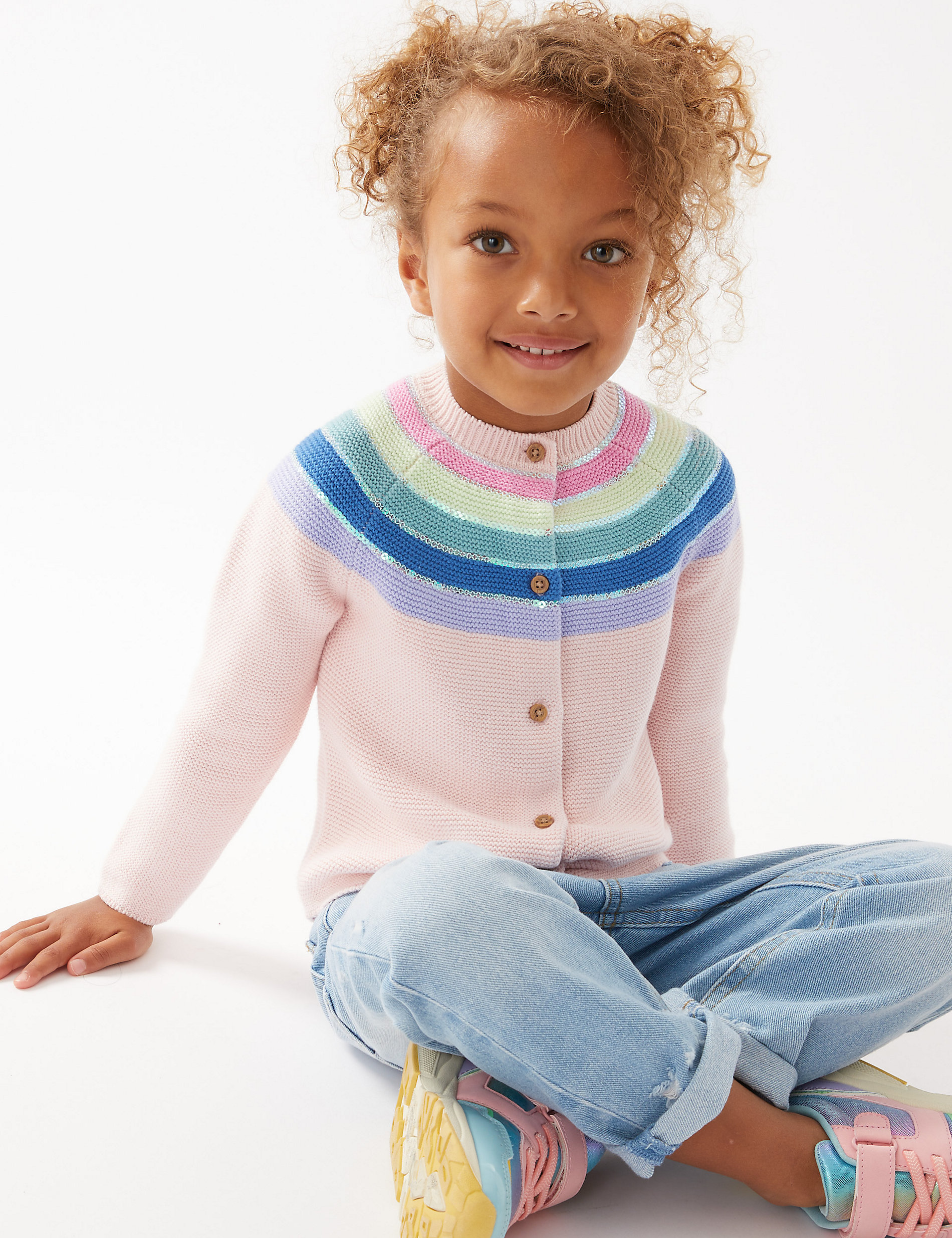 Pure Cotton Sequin Striped Cardigan (2-8 Yrs)