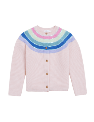 

Girls M&S Collection Pure Cotton Sequin Striped Cardigan (2-7 Yrs) - Pink, Pink