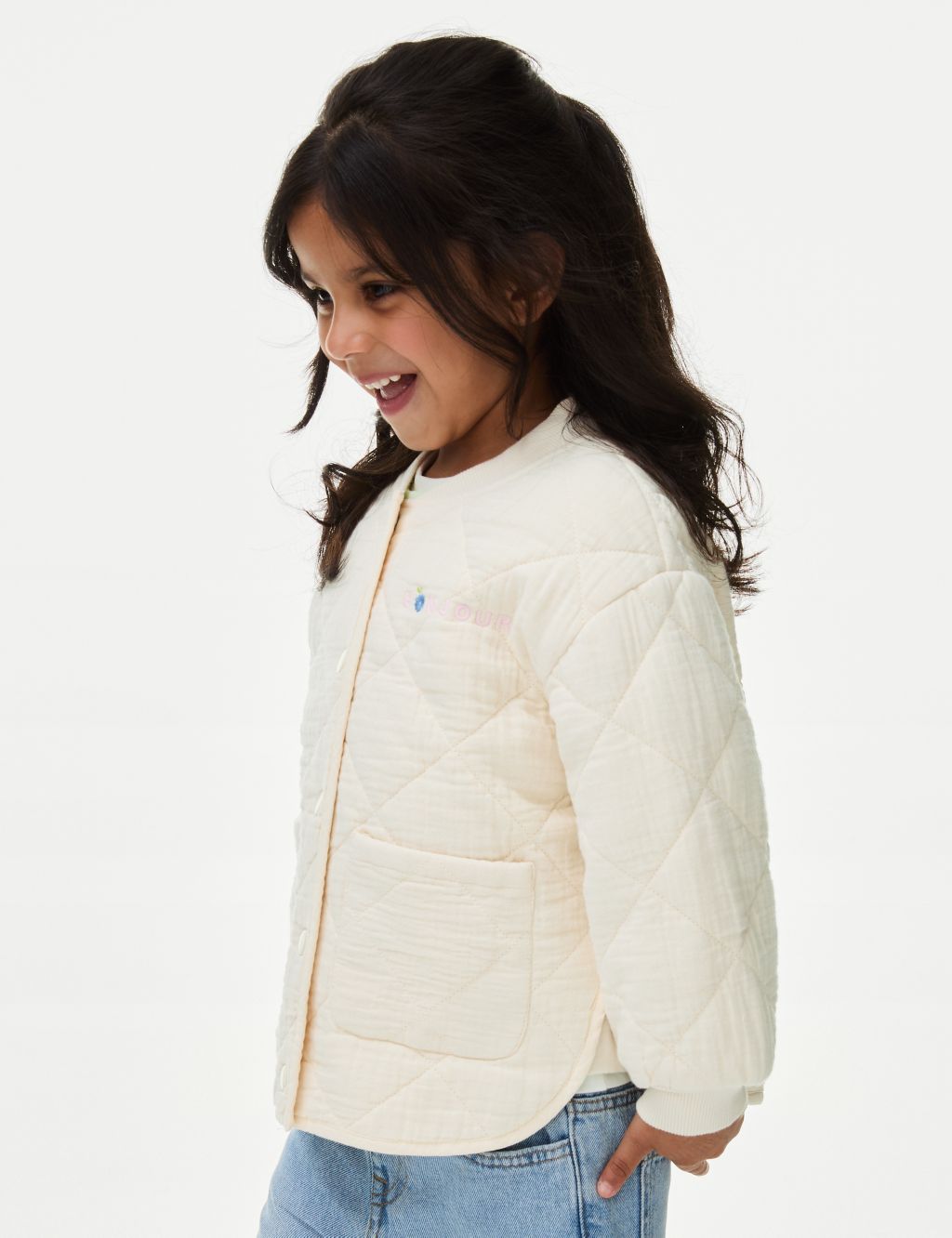 Pure Cotton Quilted Embroidered Jacket (2-8 Yrs)
