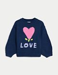 Πλεκτό πουλόβερ με print με καρδιές (2-8 ετών)