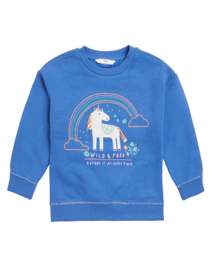 

M&S Collection Sudadera de algodón con diseño de unicornio (2-7 años) - Blue, Blue