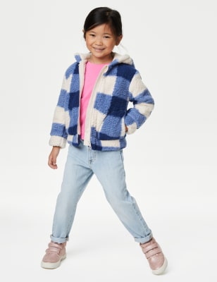 

Girls M&S Collection Borg Fleece Checked Hooded Jacket (2-8 Yrs) - Blue Mix, Blue Mix