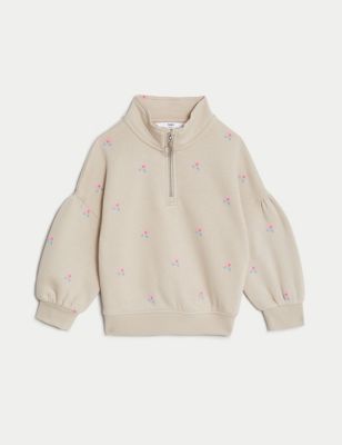 Cotton Rich Floral Half Zip Sweatshirt (2-8 Yrs)