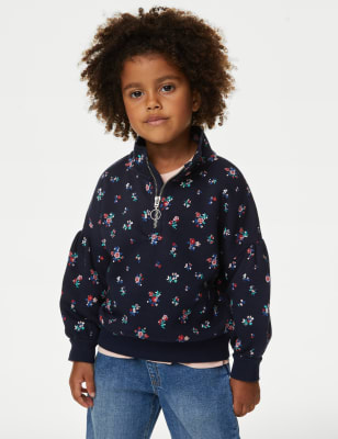 

M&S Collection Geblümtes Sweatshirt mit hohem Baumwollanteil und Reißverschluss (2-8 J.) - Navy, Navy
