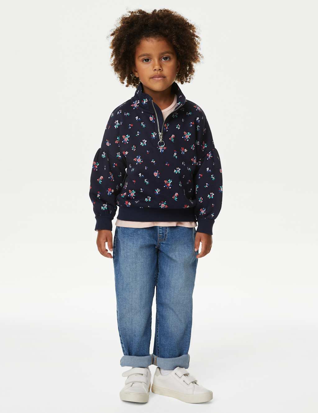 Cotton Rich Floral Half Zip Sweatshirt (2-8 Yrs) image 3