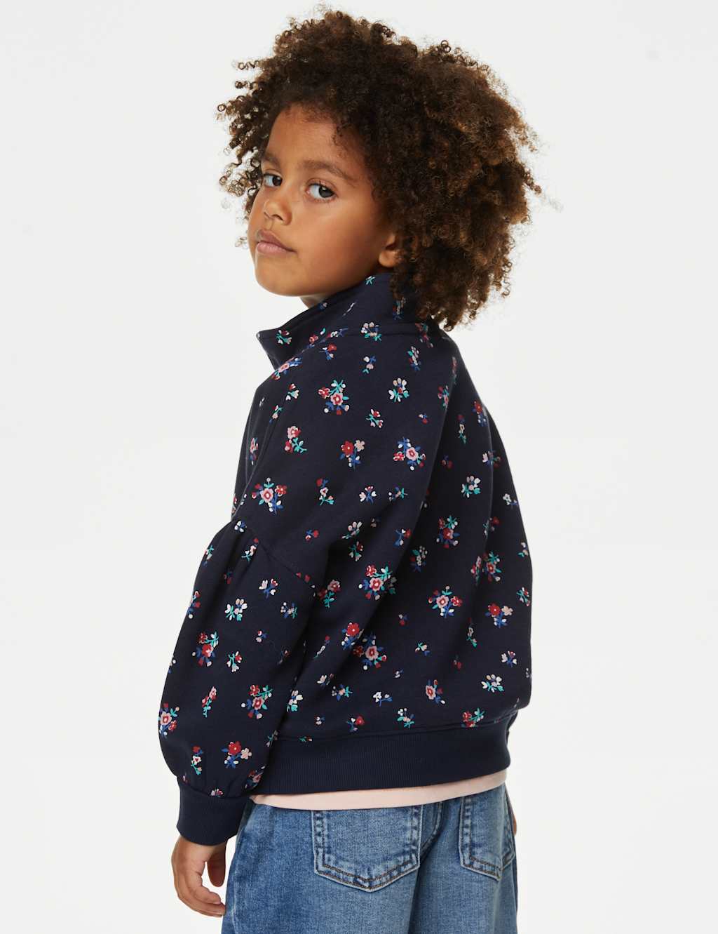 Cotton Rich Floral Half Zip Sweatshirt (2-8 Yrs) image 4
