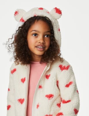 Borg Heart Print Hooded Jacket (2-8 Yrs) | M&S GA