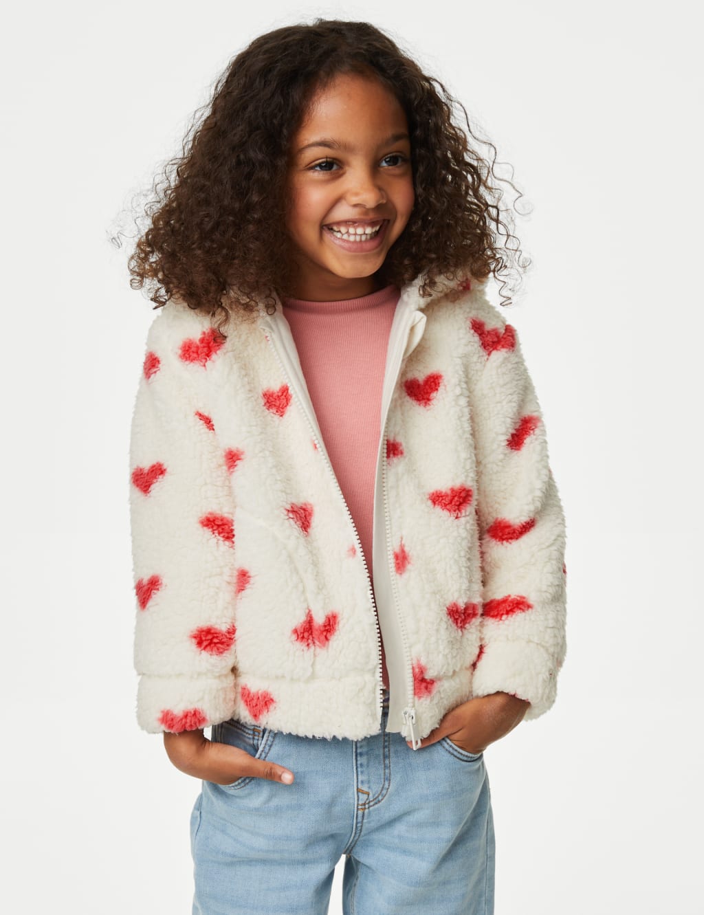 Borg Heart Print Hooded Jacket (2-8 Yrs) image 4