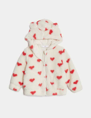 

Girls M&S Collection Borg Heart Print Hooded Jacket (2-8 Yrs) - Cream Mix, Cream Mix