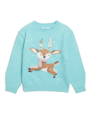 

Girls M&S Collection Knitted Reindeer Jumper (2-7 Yrs) - Aqua, Aqua