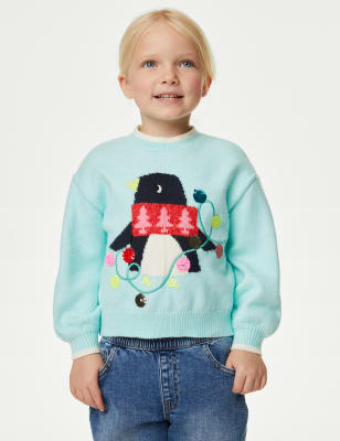 

Girls M&S Collection Knitted Penguin Sequin Christmas Jumper (2-8 Yrs) - Blue, Blue