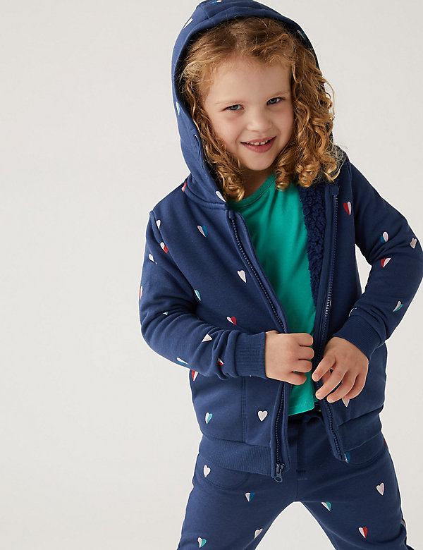 Cotton Rich Borg Lined Heart Hoodie (2-7 Yrs) - JO