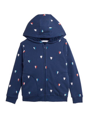 

M&S Collection Hoodie mit Herzmuster, hohem Baumwollanteil und Teddyfutter (2-7 J.) - Navy, Navy