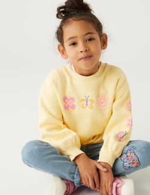 

M&S Collection Sudadera de algodón floral con mariposas (2-8 años) - Yellow, Yellow