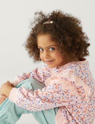 

M&S Collection Geblümtes Sweatshirt mit hohem Baumwollanteil und Rüschen (2-8 J.) - Pink, Pink