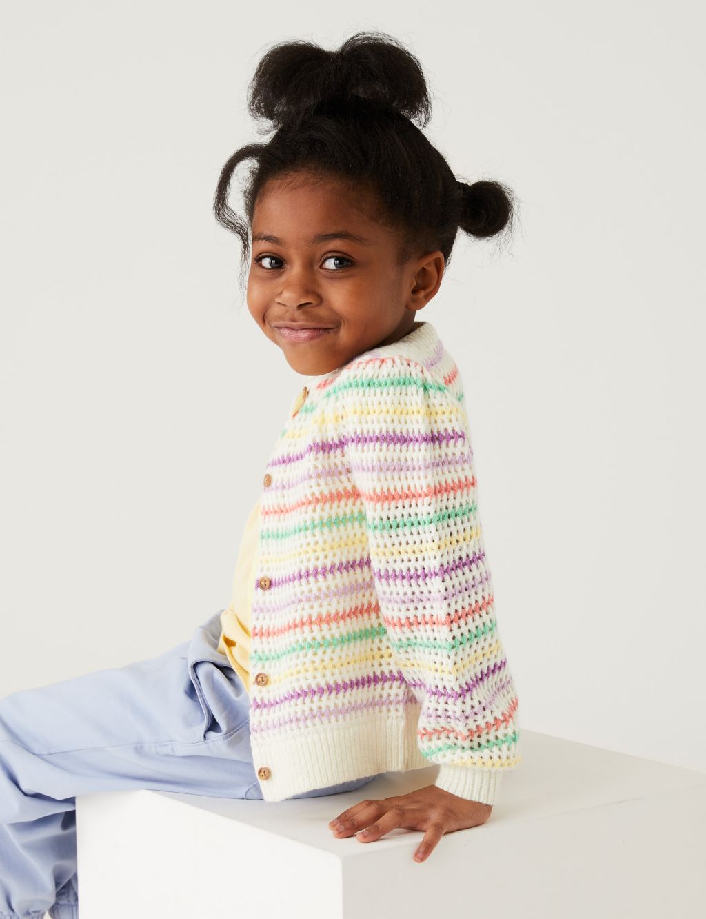 Cotton Rich Knitted Striped Cardigan (2-8 Yrs) image 2