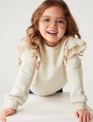

M&S Collection Sweatshirt mit hohem Baumwollanteil und Rüschen (2-8 J.) - Neutral, Neutral