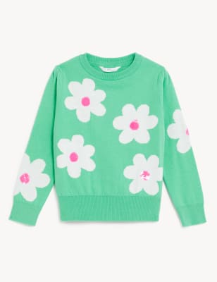 Pure Cotton Knitted Floral Jumper