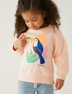 

Girls M&S Collection Cotton Rich Sequin Tropical Sweatshirt (2-8 Yrs) - Peach, Peach