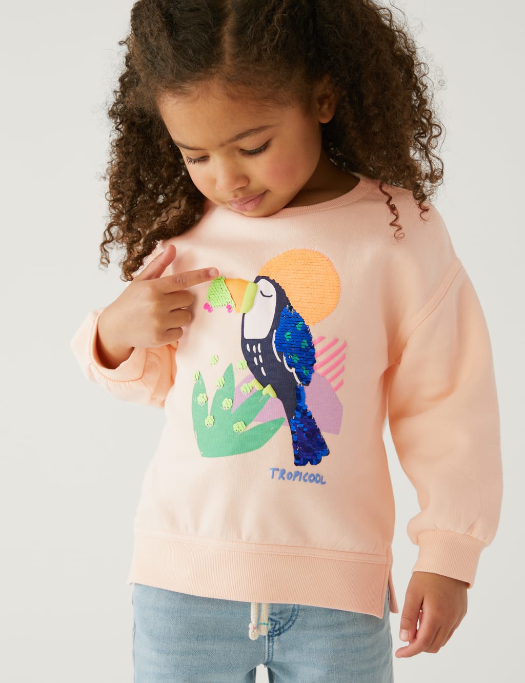 Cotton Rich Sequin Tropical Sweatshirt (2-8 Yrs) image 1