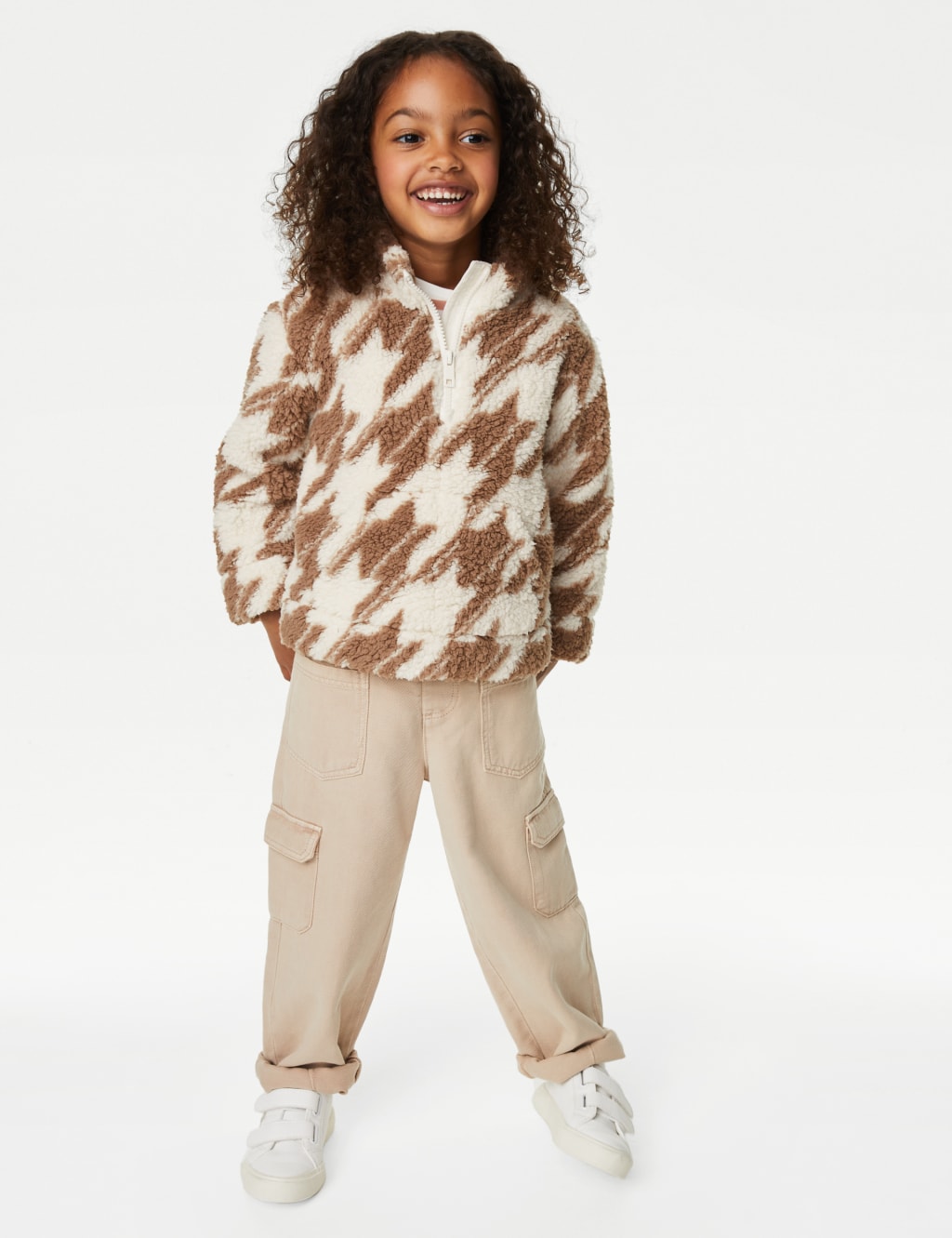 Printed Borg Fleece Half Zip Top (2-8 Yrs) image 1