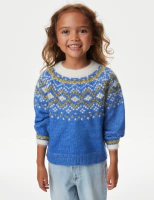 

Girls M&S Collection Fair Isle Knitted Jumper (2-8 Yrs) - Blue Mix, Blue Mix