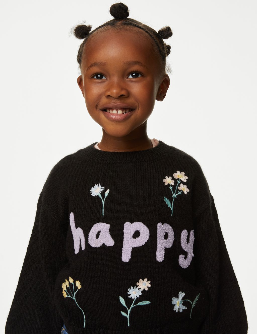 Knitted Happy Slogan Jumper with Wool (2-8 Yrs) image 1