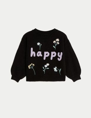 Knitted Happy Slogan Jumper with Wool (2-8 Yrs)