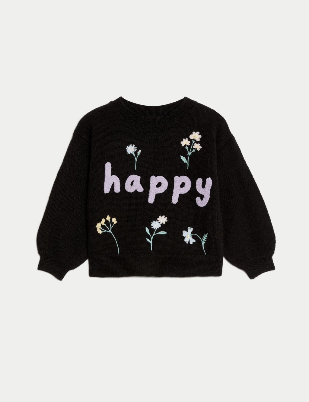 Knitted Happy Slogan Jumper with Wool (2-8 Yrs) image 2