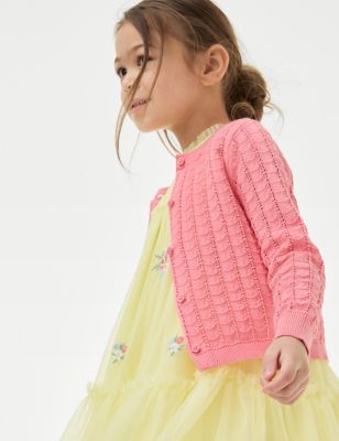 

Girls M&S Collection Pure Cotton Pointelle Cardigan (2-8 Yrs) - Bright Coral, Bright Coral