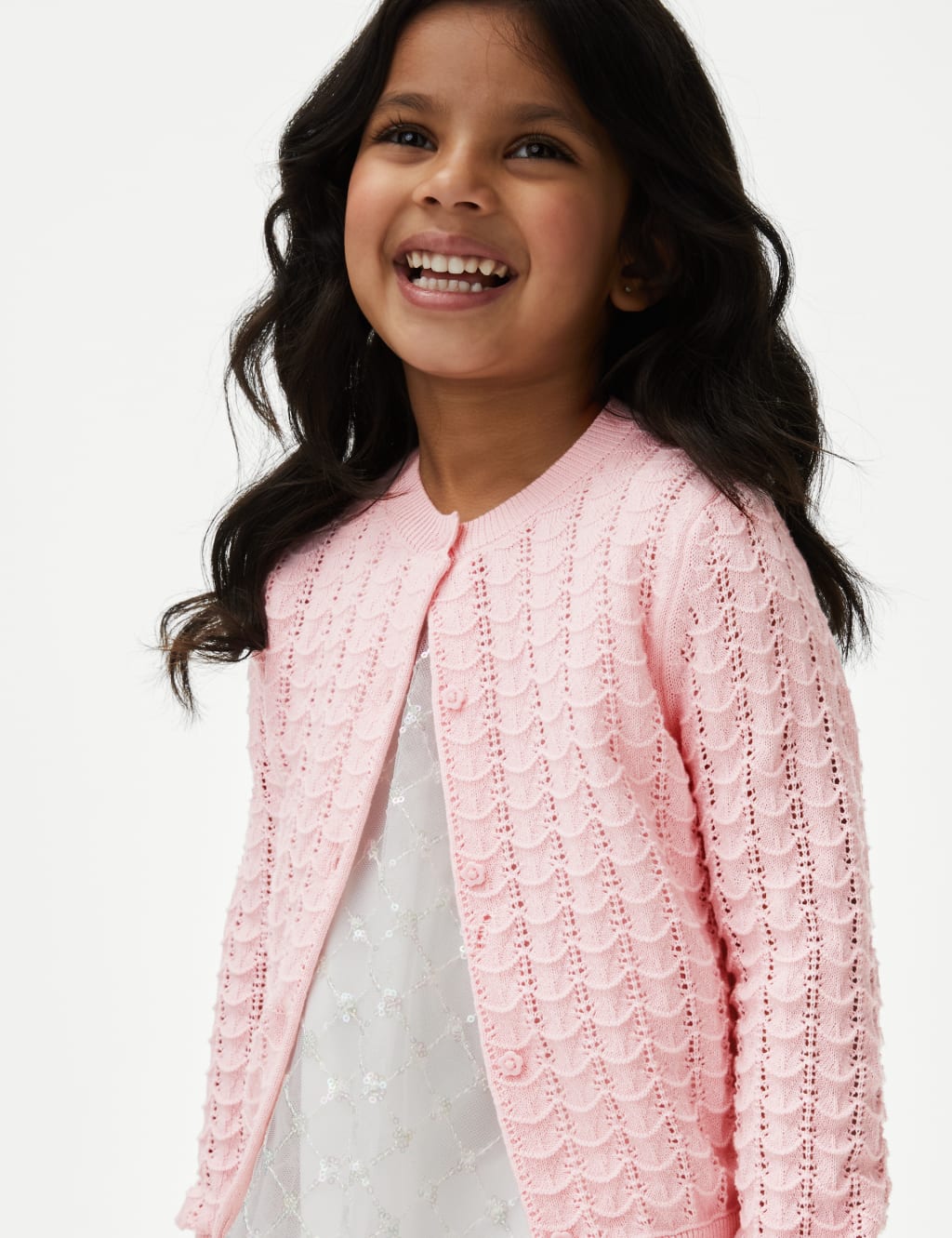 Pure Cotton Pointelle Cardigan (2-8 Yrs)