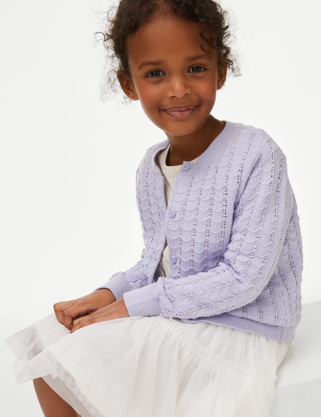 Pure Cotton Pointelle Cardigan (2-8 Yrs)