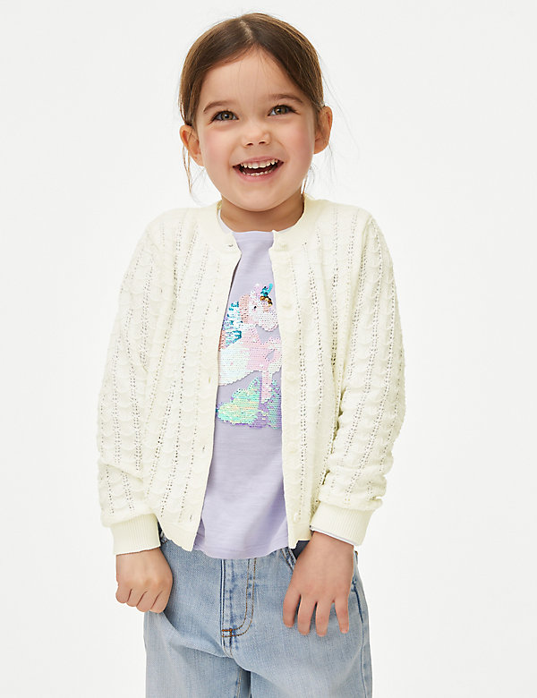 Pure Cotton Pointelle Cardigan (2-8 Yrs) - BE