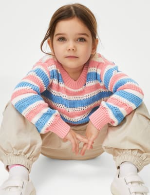 Pure Cotton Knitted Floral Jumper (2-8 Yrs)