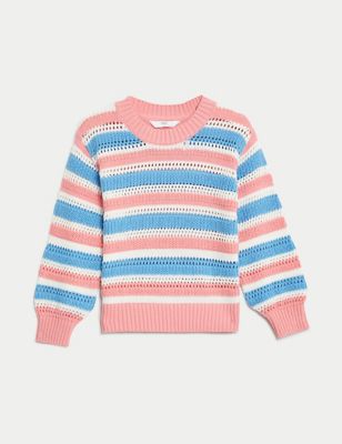 Pure Cotton Knitted Floral Jumper (2-8 Yrs)