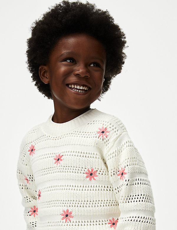 Pure Cotton Knitted Floral Jumper (2-8 Yrs) - US