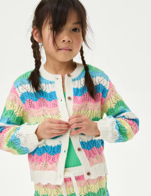 Cotton Rich Striped Pointelle Cardigan (2-8 Yrs)