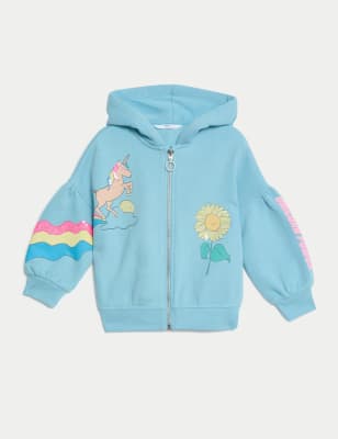 Cotton Rich Printed Zip Through Hoodie\n (2-8 Yrs) | M&S IT