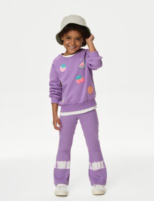 M&S Girls Cotton Rich Print Sequin Sweatshirt (2-8 Yrs) - 2-3 Y - Purple, Purple,Green