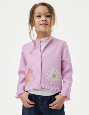 M&S Girl's Sequin Embellished Cardigan (2-8 Yrs) - 7-8 Y - Pink, Pink,Ecru