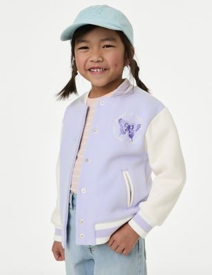 M&S Girl's Cotton Rich Butterfly Graphic Bomber (2-8 Yrs) - 3-4 Y - Lilac, Lilac