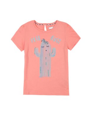 Pure Cotton Cactus Appliqué T-Shirt with StayNEW™ (1-7 Years) | M&S