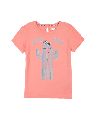 Pure Cotton Cactus Appliqué T-Shirt with StayNEW™ (1-7 Years) | M&S