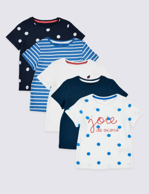Lot de 5&nbsp;t-shirts 100&nbsp;% coton &agrave; rayures et pois (du 3&nbsp;mois au 7&nbsp;ans)